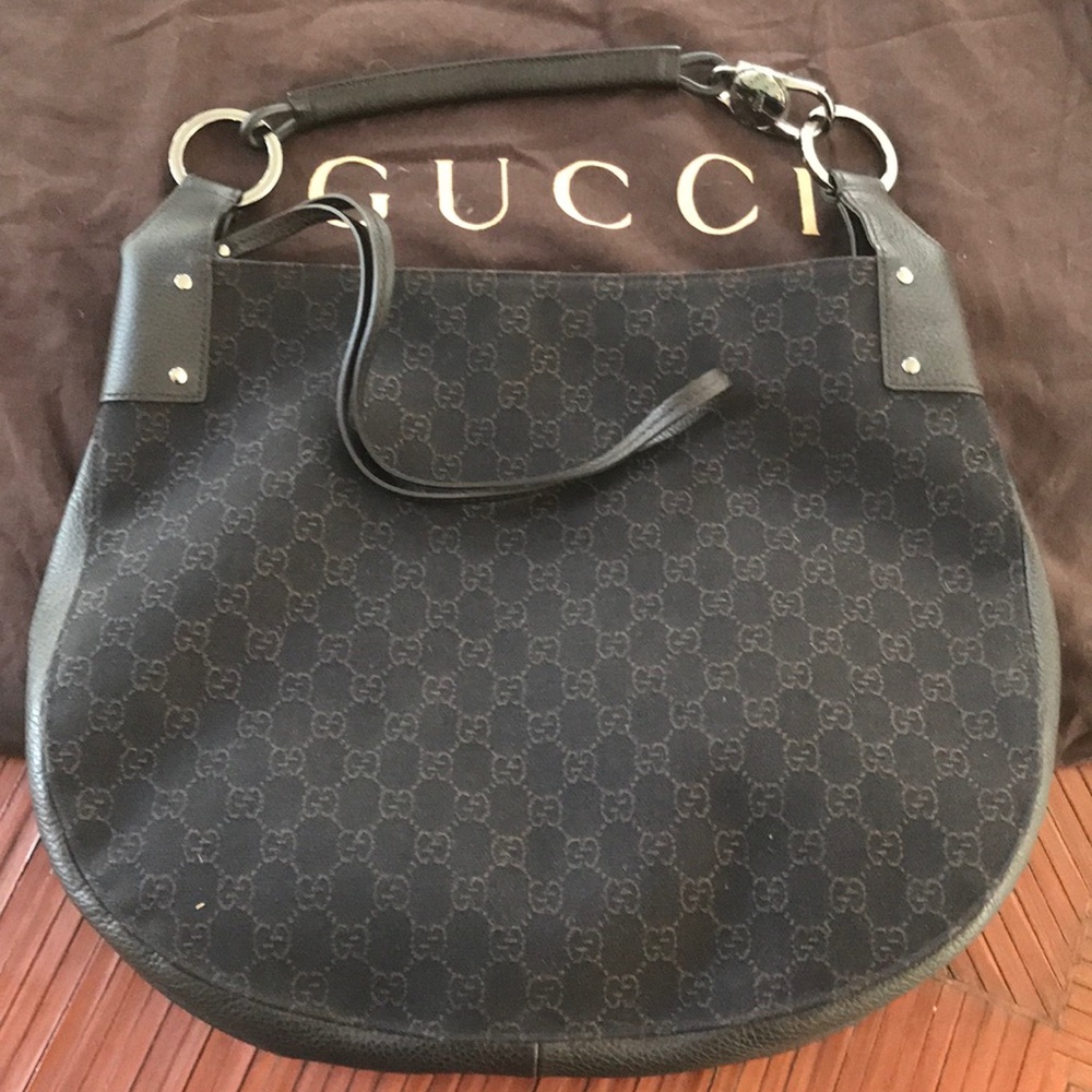 GUCCI dark brown canvas GG hobo bag